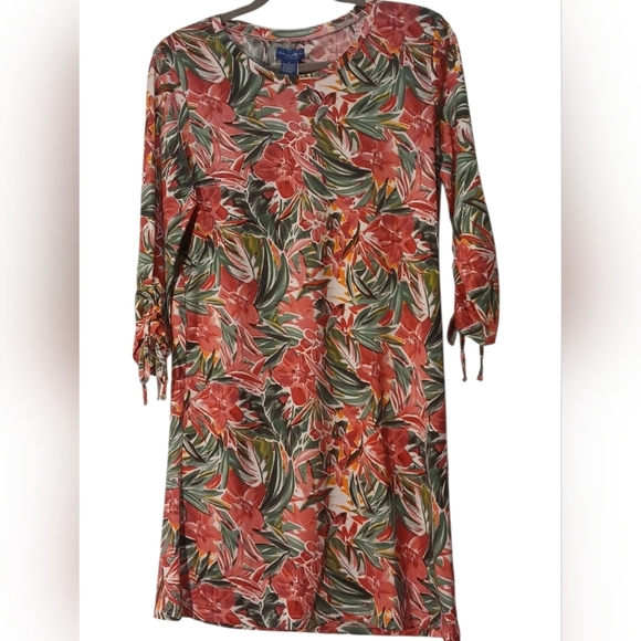 Caribbean Joe -NWT- Red and Green Christmas Floral Dress, Tie Sleeves, Size S - Picture 13 of 14